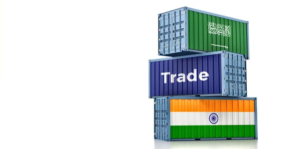 Cargo Containers India Saudi Arabia National Flags Rendering — Fotografia de Stock