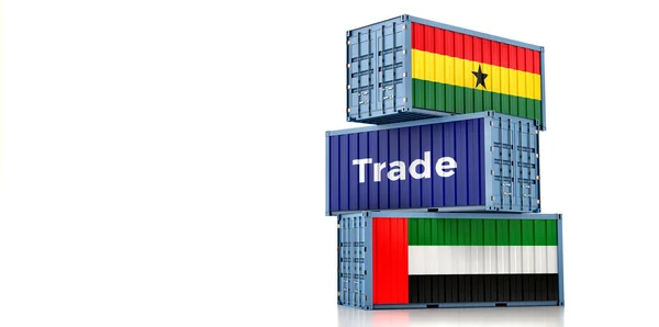 Cargo Containers United Arab Emirates Ghana National Flags Rendering — 스톡 사진