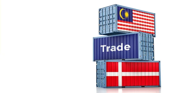 Cargo Containers Malaysia Denmark National Flags Rendering — 图库照片