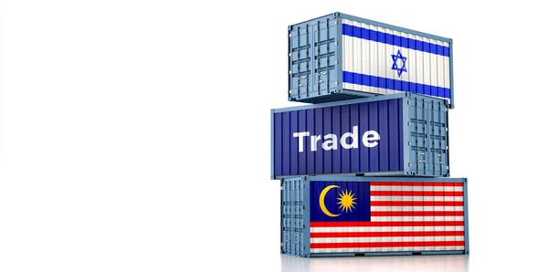 Cargo Containers Malaysia Israel National Flags Rendering — Photo