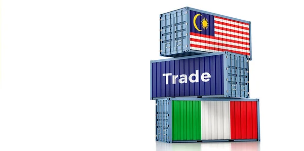 Cargo Containers Malaysia Italy National Flags Rendering — Photo