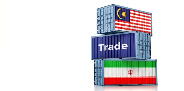 Contenitori Carico Con Bandiere Nazionali Malesia Iran Rendering — Foto Stock