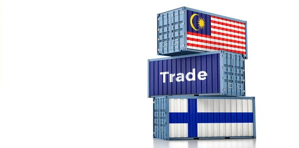 Cargo Containers Malaysia Finland National Flags Rendering — Stock fotografie