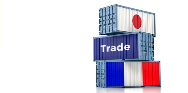 Cargo Containers Japan France National Flags Rendering — Foto de Stock