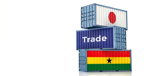 Contenedores Carga Con Banderas Nacionales Japón Ghana Renderizado — Foto de Stock