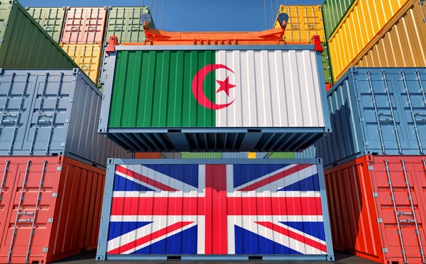 Cargo Containers United Kingdom Algeria National Flags Rendering — Foto de Stock