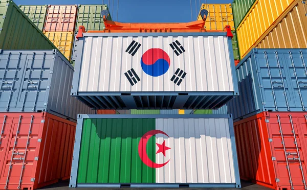 Cargo Containers Algeria South Korea National Flags Rendering — Foto de Stock