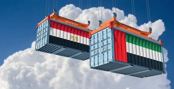 Cargo Containers Egypt United Arab Emirates National Flags Rendering — ストック写真