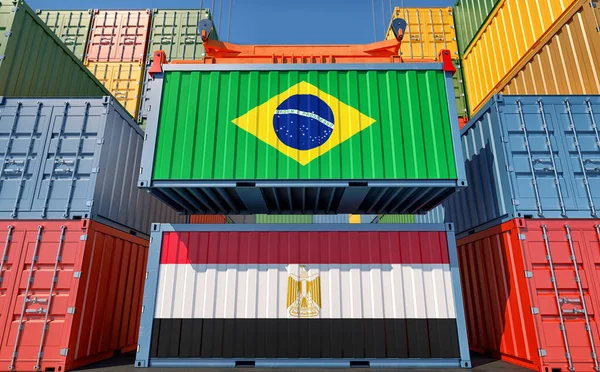 Cargo Containers Egypt Brazil National Flags Rendering Images De Stock Libres De Droits