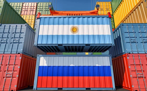 Cargo Containers Argentina Russia National Flags Rendering — Foto de Stock