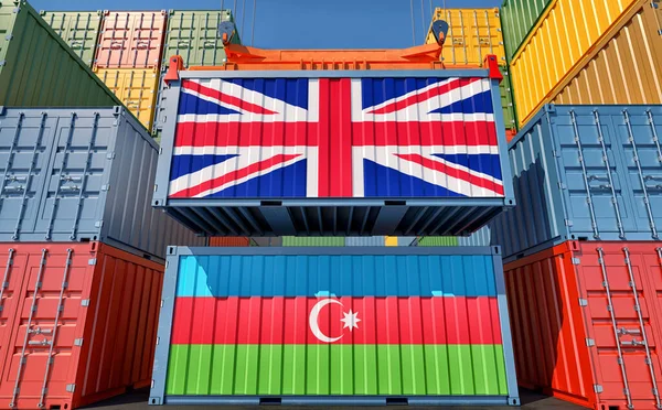 Cargo Containers United Kingdom Azerbaijan National Flags Rendering — ストック写真