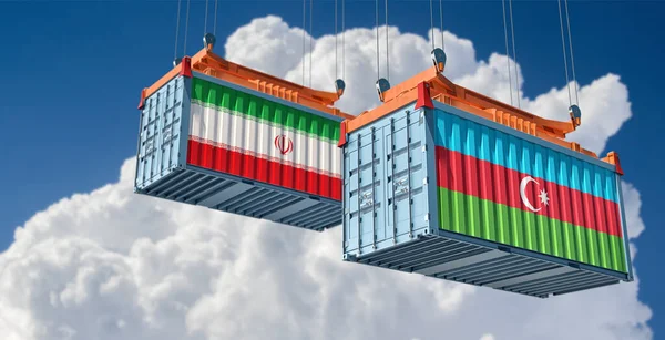 Cargo Containers Iran Azerbaijan National Flags Rendering — ストック写真