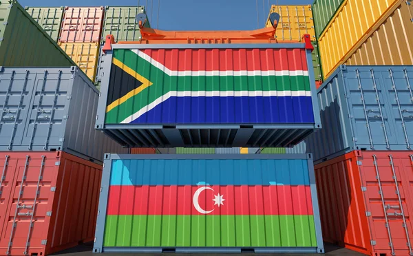 Cargo Containers South Africa Azerbaijan National Flags Rendering — Foto de Stock