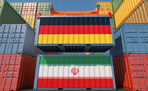 Cargo Containers Iran Germany National Flags Rendering — ストック写真