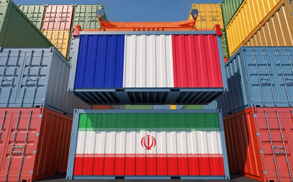 Cargo Containers France Iran National Flags Rendering — Foto de Stock