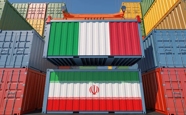 Cargo Containers Iran Italy National Flags Rendering — Stock Photo, Image