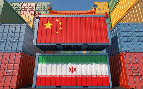 Cargo Containers Iran China National Flags Rendering — Foto de Stock
