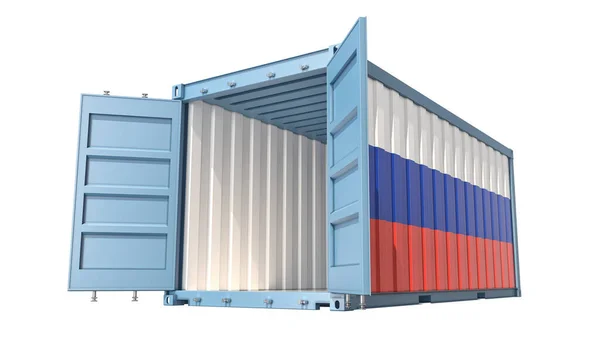 Cargo Container Open Doors Russia National Flag Design Rendering — Stockfoto