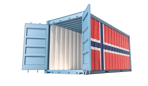 Cargo Container Open Doors Norway National Flag Design Rendering — Zdjęcie stockowe