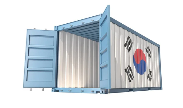 Cargo Container Open Doors South Korea National Flag Design Rendering — 스톡 사진