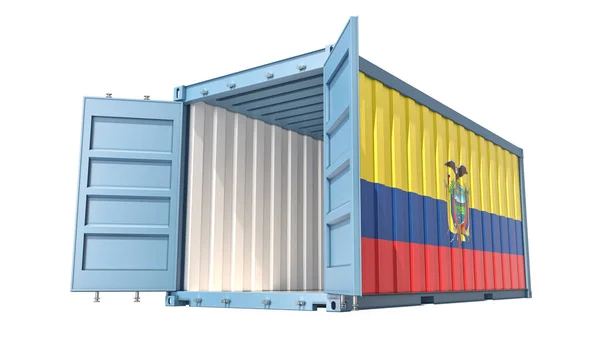 Контейнер Cargo Відкритими Дверима Прапором Еквадору Рендерінг — стокове фото