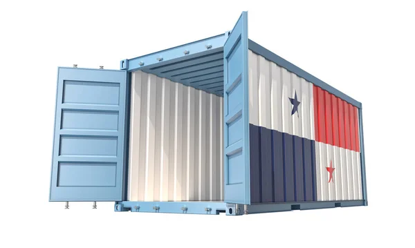 Cargo Container Open Doors Panama National Flag Design Rendering — Zdjęcie stockowe