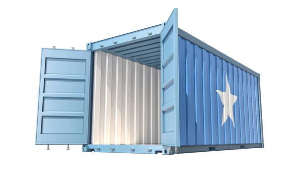 Cargo Container Open Doors Somalia National Flag Design Rendering — 스톡 사진