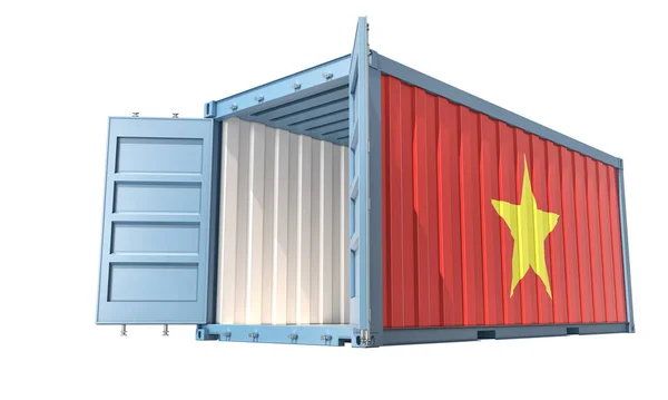Cargo Container Open Doors Vietnam National Flag Design Rendering — Zdjęcie stockowe