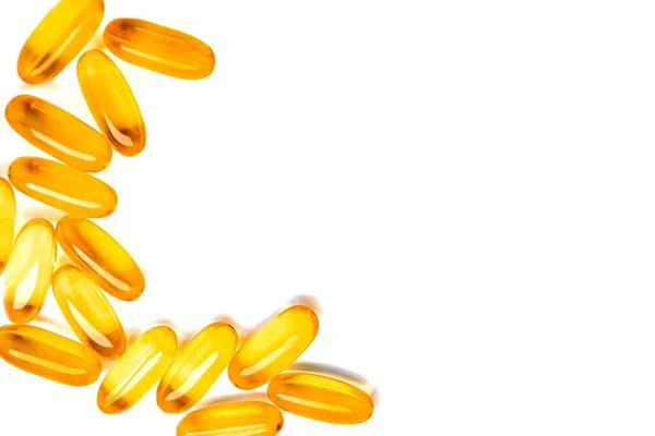 Omega Yağlı Balıklar Kapsüllerde Beyaz Arka Planda Sağlıklı Yiyecekler Vitamini — Stok fotoğraf