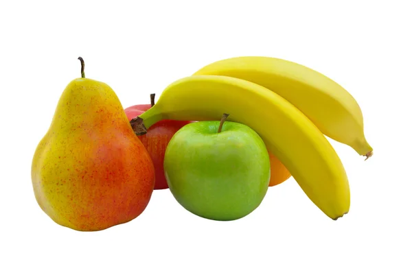 "μήλο, μπανάνα, αχλάδι σε λευκό φόντο." — Φωτογραφία Αρχείου