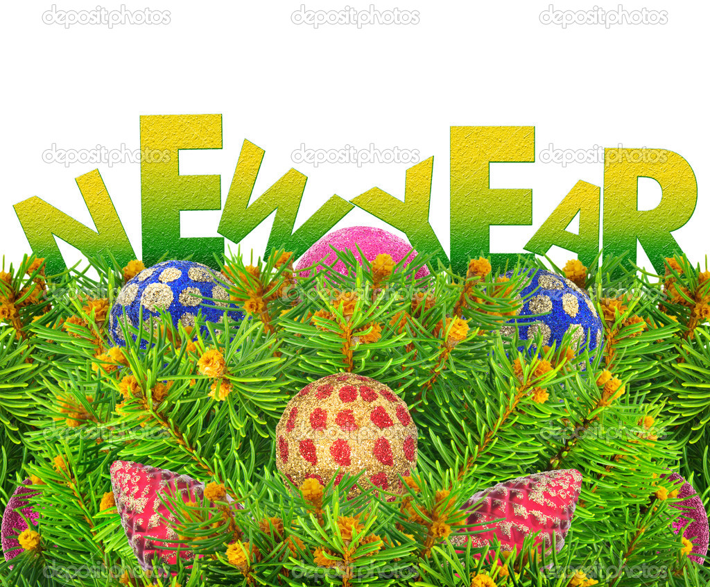 New year, Christmas tree with toys isolated on a white background