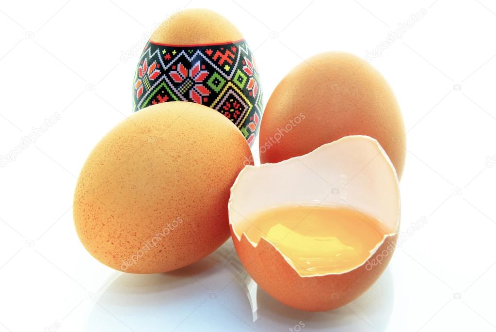 Easter eggs,the shell of an egg,the egg,egg yolk,isolated on white background.