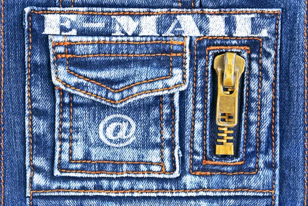Denim material with a pocket in the form of a mailbox — Stock Photo, Image
