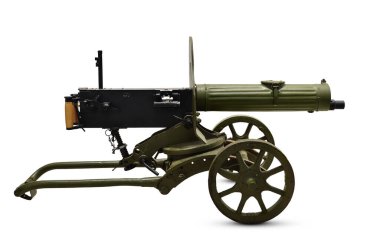 Maxim makineli tüfeği beyaz arka planda izole edildi. Birinci Dünya Savaşı Silahları