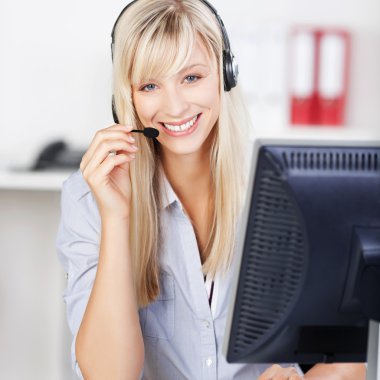 Blond call center operator clipart