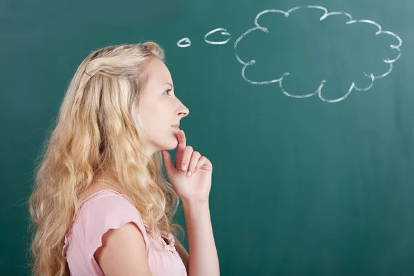 Professor Looking Away With Thought Bubble On Chalkboard — Stock Photo, Image