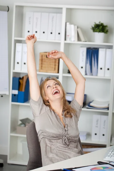 Happy Businesswoman With Arms Raised — Stock Photo, Image