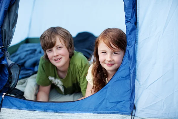 Kids Lying In Tent Stock Picture