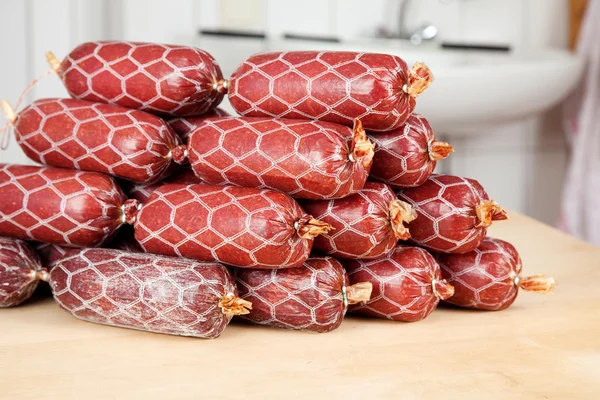 Stack Of Fresh Salami — Stock Photo, Image