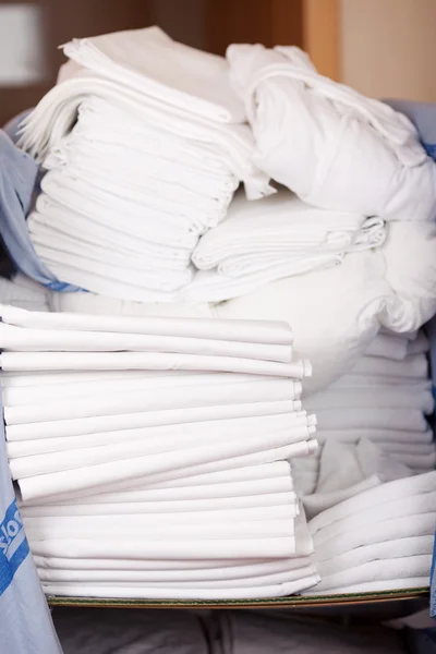 Bedsheets Stacked In Stock Room — Stock Photo, Image