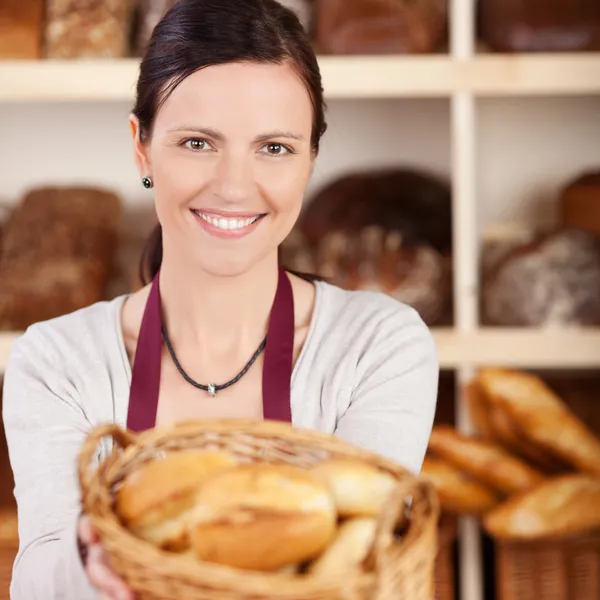 Beautiful female bakery worker — Stok fotoğraf