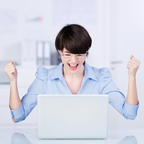 Excited businesswoman rejoicing — Stock Photo, Image