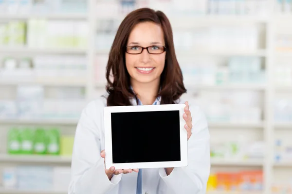 Digital tablet computer in pharmacy — Stock Photo, Image