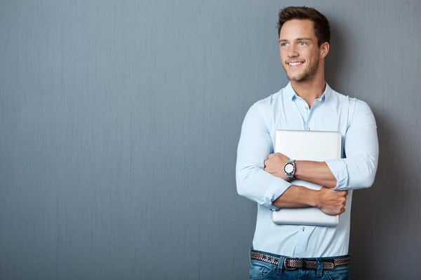 Portrait Of Smiling Man With Laptop — Stock Photo, Image