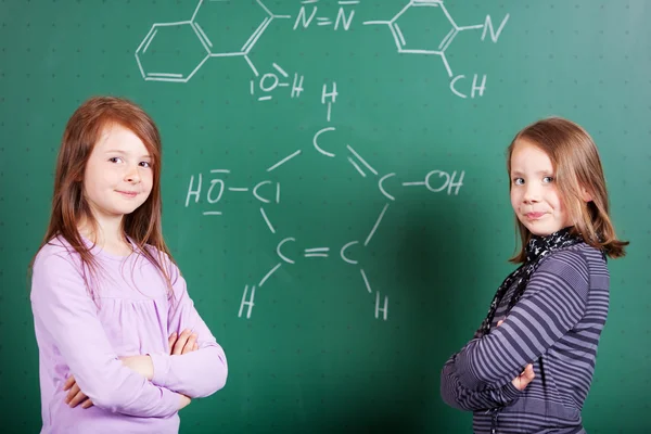 Two young girls learning chemistry — Stock Photo, Image