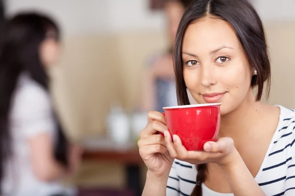 Businesswoman Drinking Coffee In Office Cafe — Stock Photo, Image