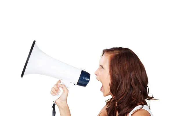 Mujer gritando en un haler fuerte — Foto de Stock