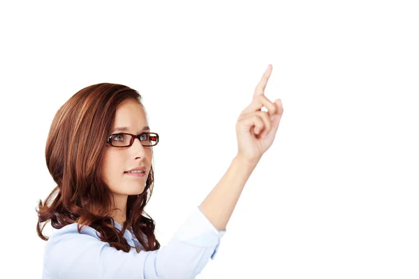 Vrouw aanraken van een virtuele interface — Stockfoto