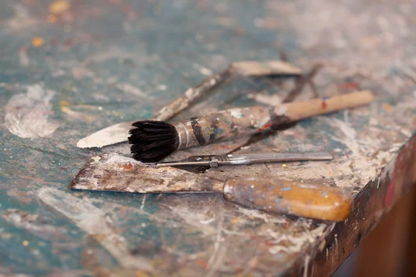 Worktools On Table In Workshop — Stock Photo, Image