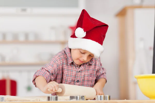 Boy Rolling Dough On Kitchen Counter — Stock Photo, Image